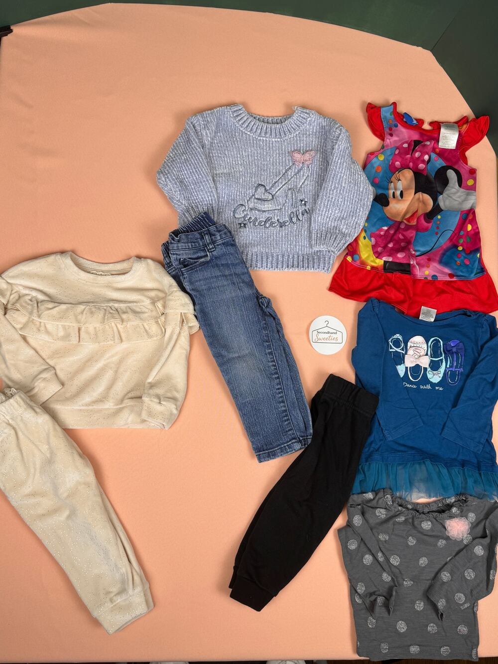 Girls 12M Fall Clothing Lot 8pc Disney Minnie Cherokee Old Navy Jeans Tops #111